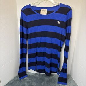 Classic Abercrombie & Fitch Striped Long Sleeve Blue & Black Large Y2K Preppy